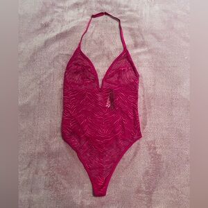 🆕 Victoria's Secret Zebra Pink Thong Halter Teddy - Medium